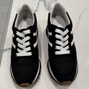 Veronica Beard Black and White Faux Lace-Up Sneakers